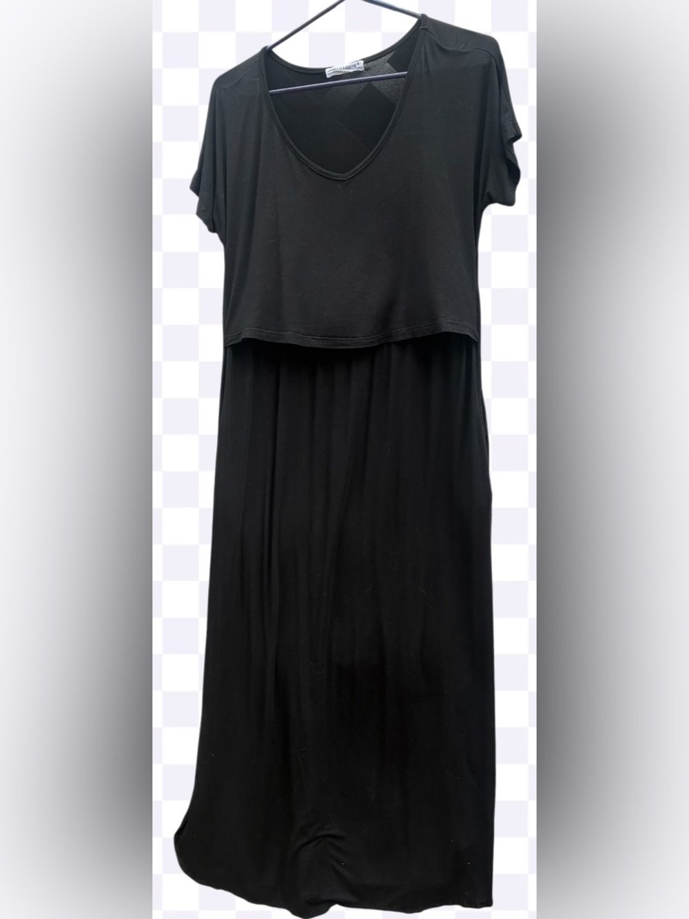 Smallshow Black Short Sleeve Maternity & Nursing Maxi Dress - Size M